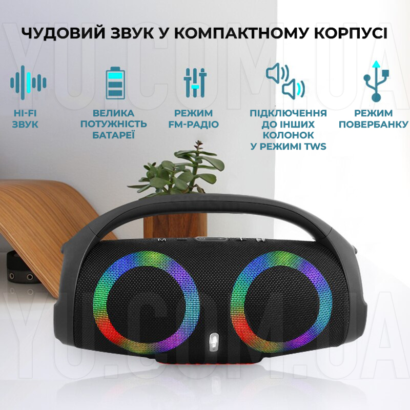 Портативна колонка Bluetooth Boombox B15 з LED-підсвічуванням та підтримкою USB/MicroSD/FM-радіо Портативна колонка Bluetooth Boombox B15 з LED-підсвічуванням та підтримкою USB/MicroSD/FM-радіо